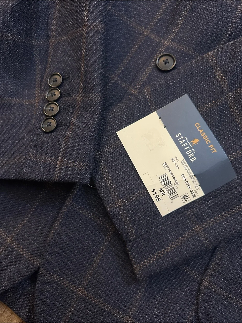 Stafford 60% Wool 40% Cotton Classic Fit Sport Coat Blazer Men’s 42 R Navy